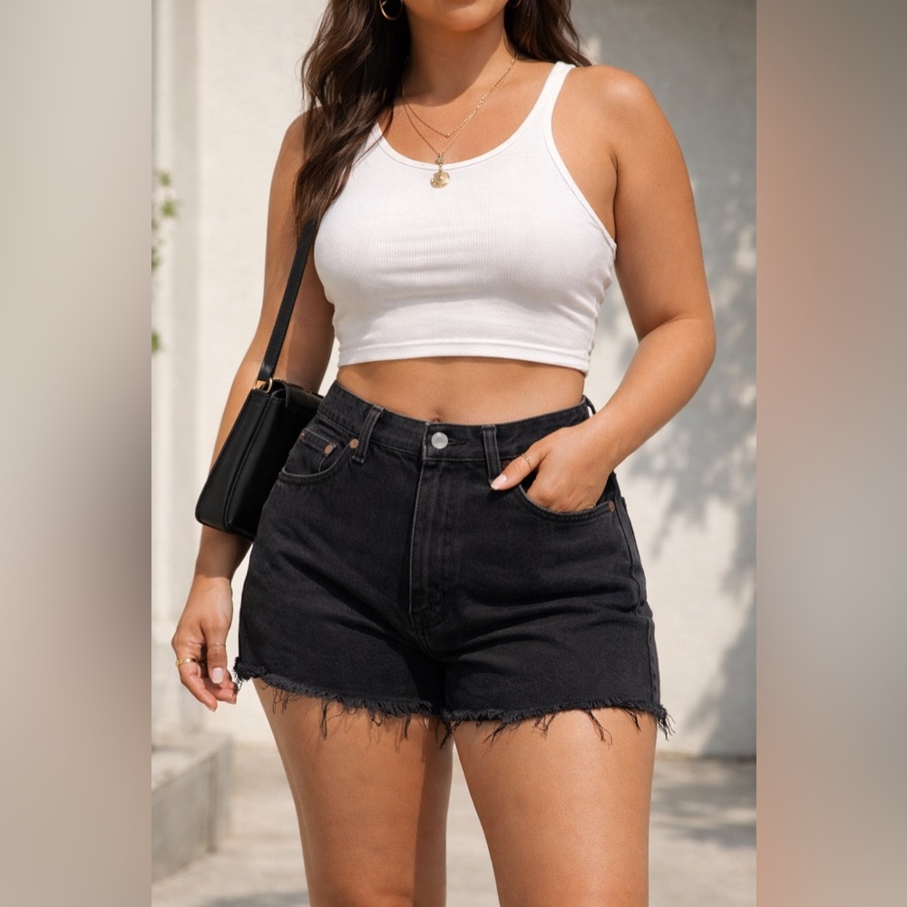 Levi’s 501 Black Denim Cutoff Shorts W28 High Rise Button Fly Frayed Hem Vintage